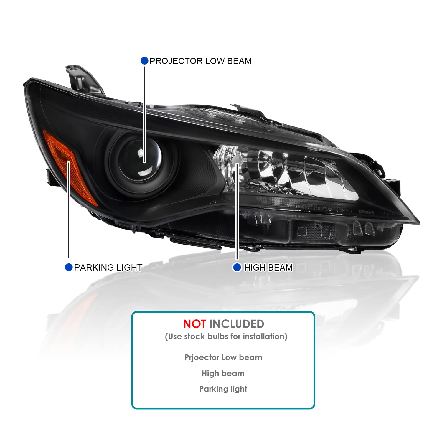 Black Projector Headlights SPEC-D TUNING Compatible with 2015-2017 Toyota Camry, Left + Right Pair Headlamps Assembly