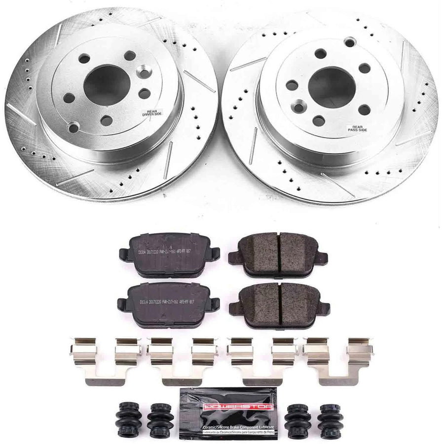 Power Stop K5653 Z23 Carbon Fiber Brake Pads Rear with Drilled & Slotted Brake Rotors Kit For Land Rover LR2 2008-2012 [Model Specific]