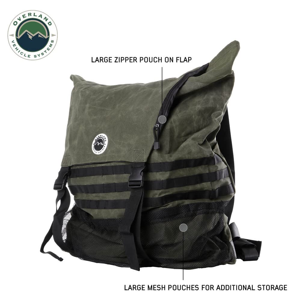 Overland Vehicle Systems Tire Mount Extra Large Trash Bag - #16 Waxed Canvas Universal - Infused with Paraffin Wax Waterproofing - Large Drainage Holes - 30 Gallon Trash Bag Capacity