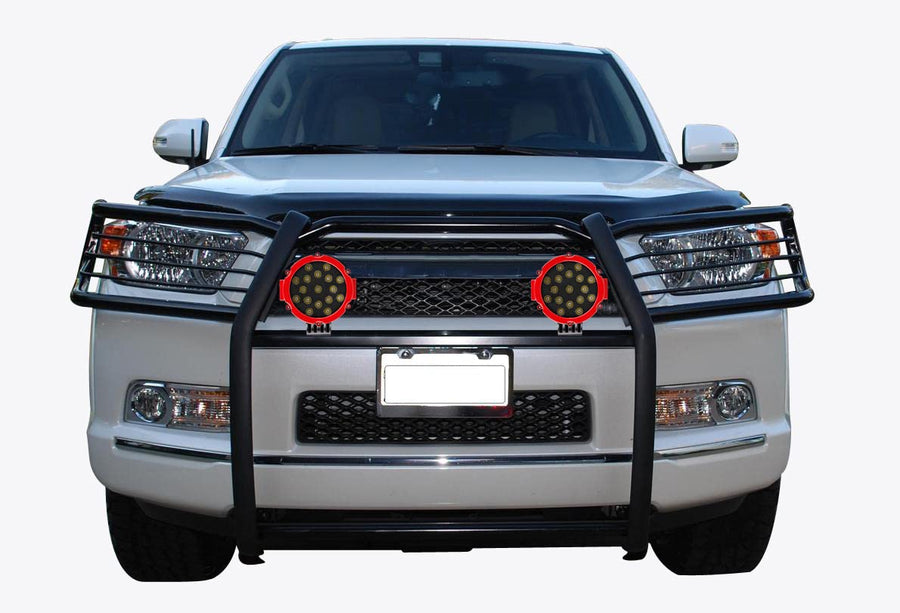 Bumper Guard Black Horse Grille Brush Modular Come with Pair of 7.0" Dia.LED Lights with Red Trim Rings Compatible with 2010-2024 Toyota 4Runner-17TU31MA-PLR