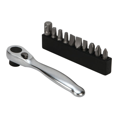 1/4-Inch Drive Performance Tool W475 Compact Dual-Drive Ratchet with 10-Piece Bit Set and Holder - Chrome Vanadium Steel with 72 Gear Teeth