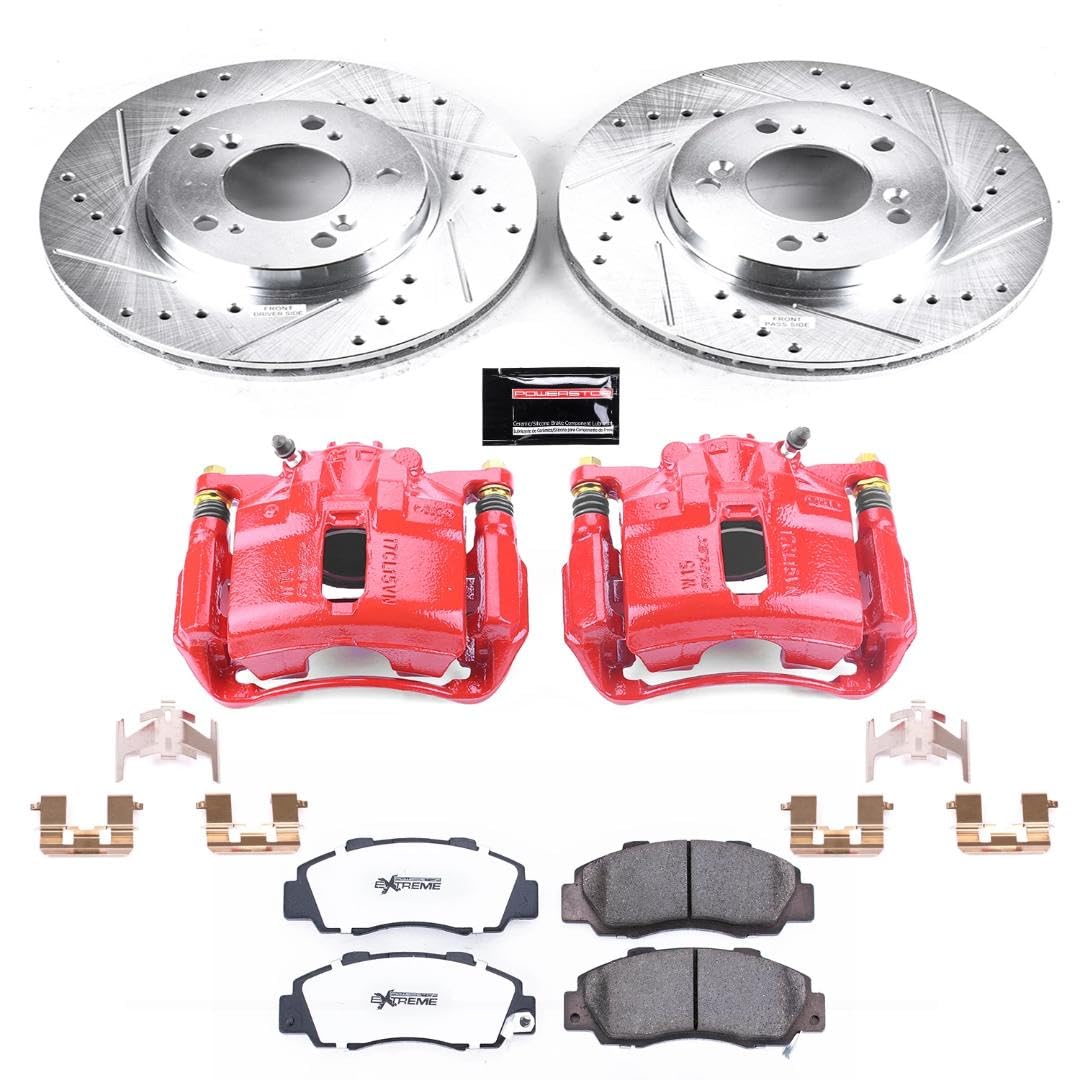 Power Stop Z26 KC704A-26 Street Warrior Front Caliper Kit-Drilled/Slotted Rotors, Carbon Ceramic Brake Pads & Calipers For Acura Legend, Acura RL, Acura TL [Model Specific]