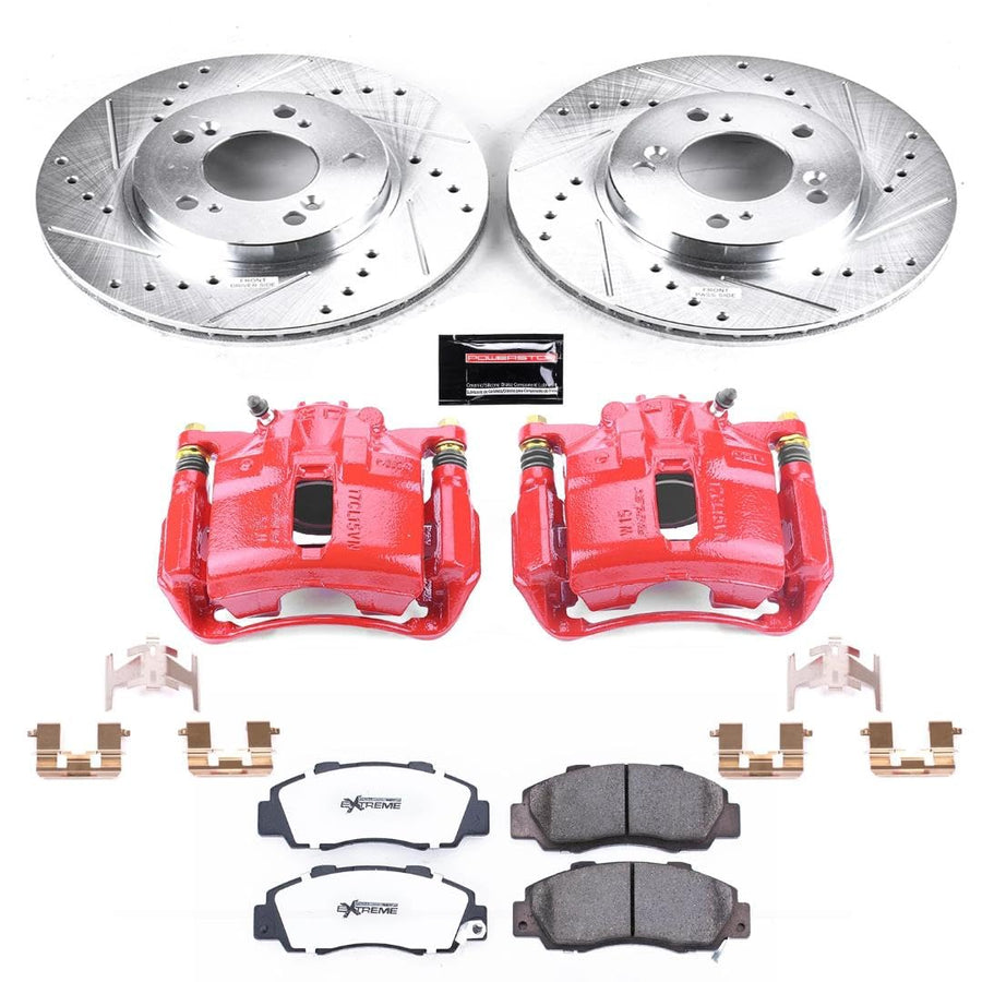 Power Stop Z26 KC704A-26 Street Warrior Front Caliper Kit-Drilled/Slotted Rotors, Carbon Ceramic Brake Pads & Calipers For Acura Legend, Acura RL, Acura TL [Model Specific]