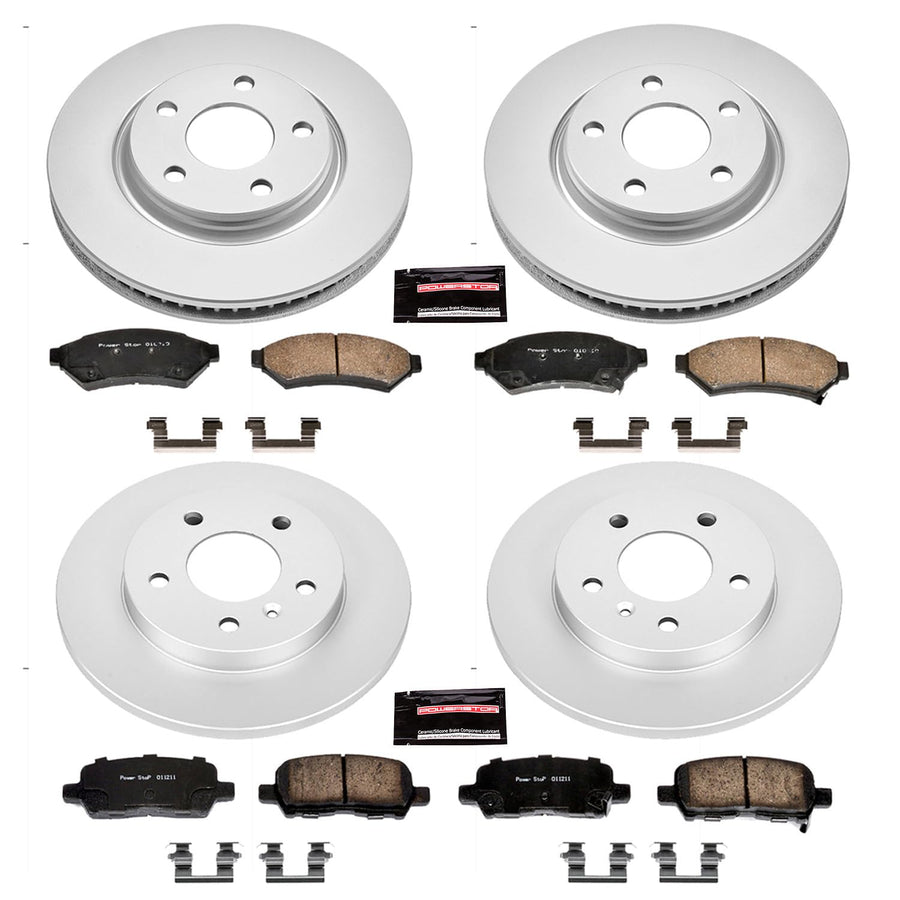 Power Stop CRK1589 Brake Rotor Coated & Ceramic Brake Pads- front & rear For Chrysler Pacifica Town & Country Voyager Dodge Grand Caravan Journey Jeep Wrangler Gladiator VW Routan
