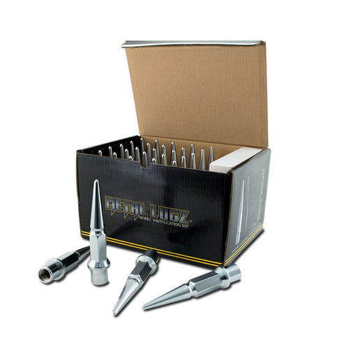 Dually Chrome Metal Lugz Spiked Lugz - 14x1.5 Thread 4.9" Overall Length kit Contains 32 Lugs & 1 Key -7004K8