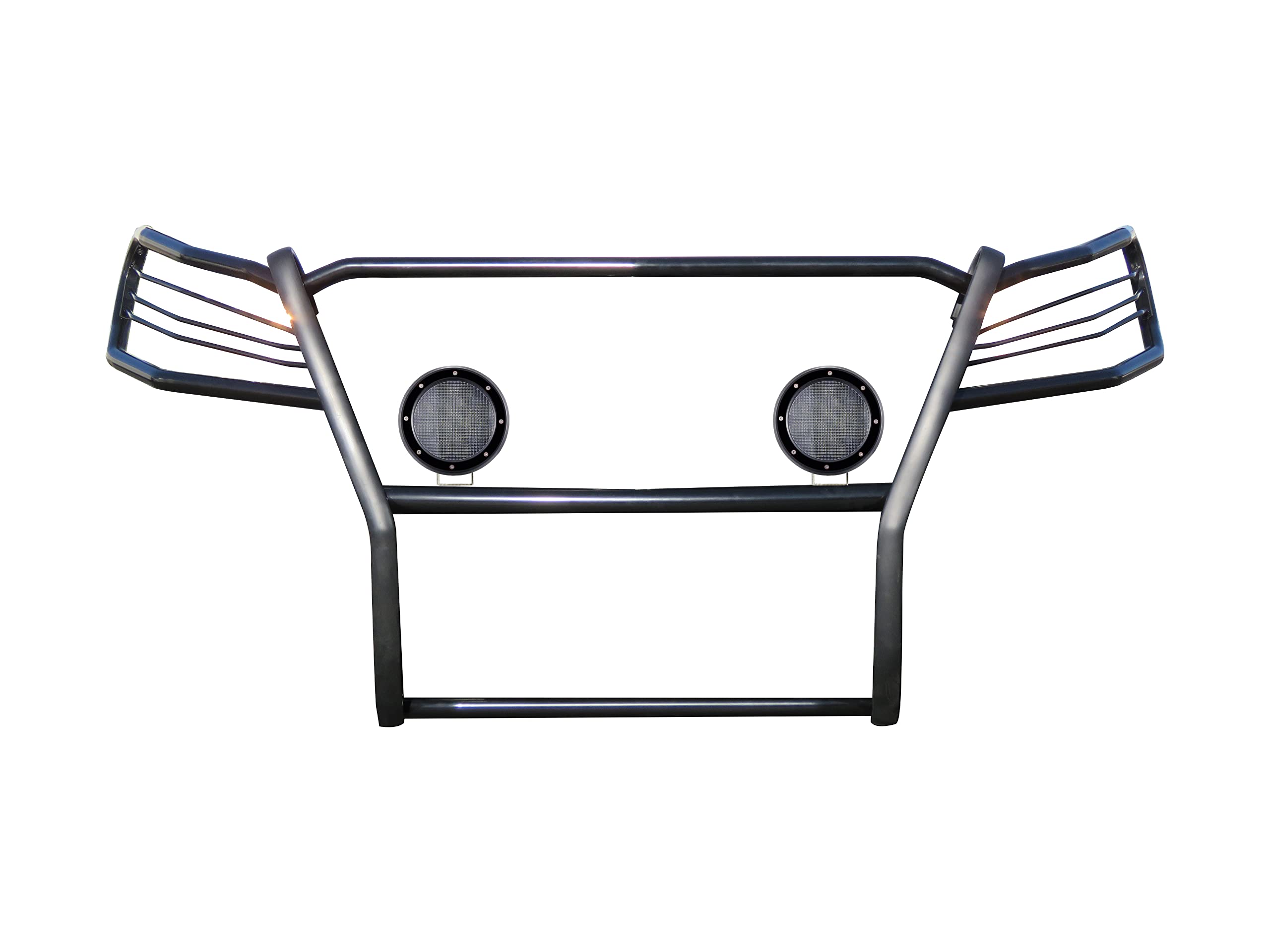 Bumper Guard Black Horse Grille Brush Modular Black Come with Pair of 5.3" Dia.LED Lights with Black Trim Rings Compatible with 2019-2023 Ford Ranger-17FP10MA-PLFB