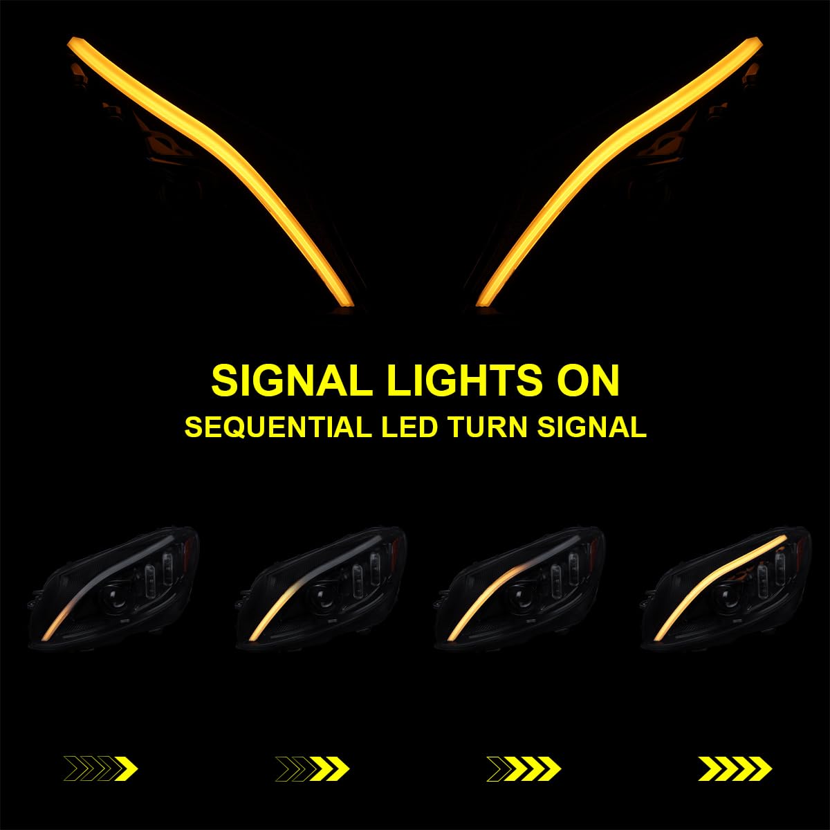 Black Smoke SPEC-D TUNING Sequential Signal Tube Full LED Projector Headlights Compatible with 2015-2018 Mercedes Benz W205 C-Class Left + Right Pair Headlamps Assembly