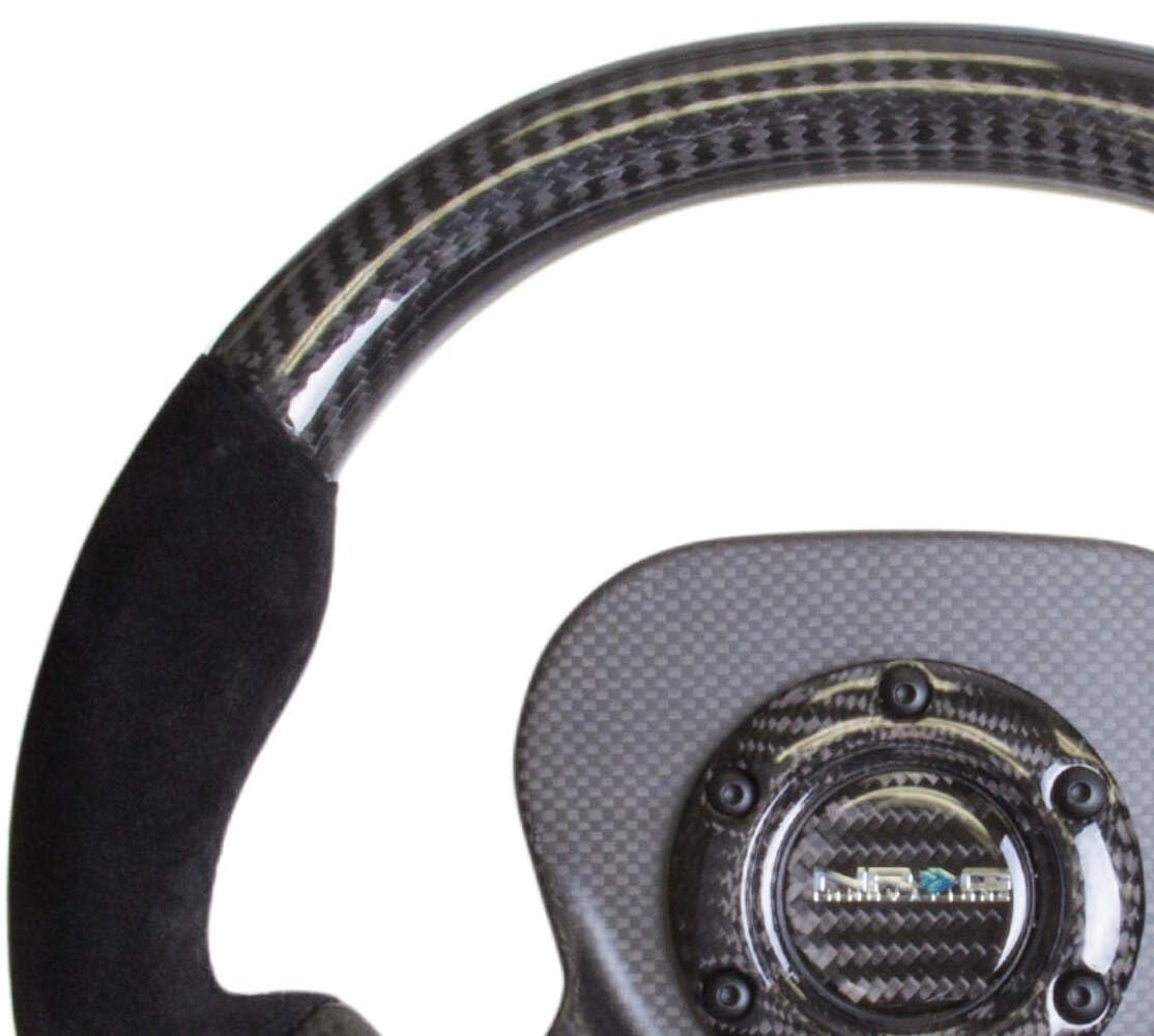 Carbon Fiber NRG Innovations Steering Wheel with Suede Accent 320mm CF Center Plate Two Tone Carbon