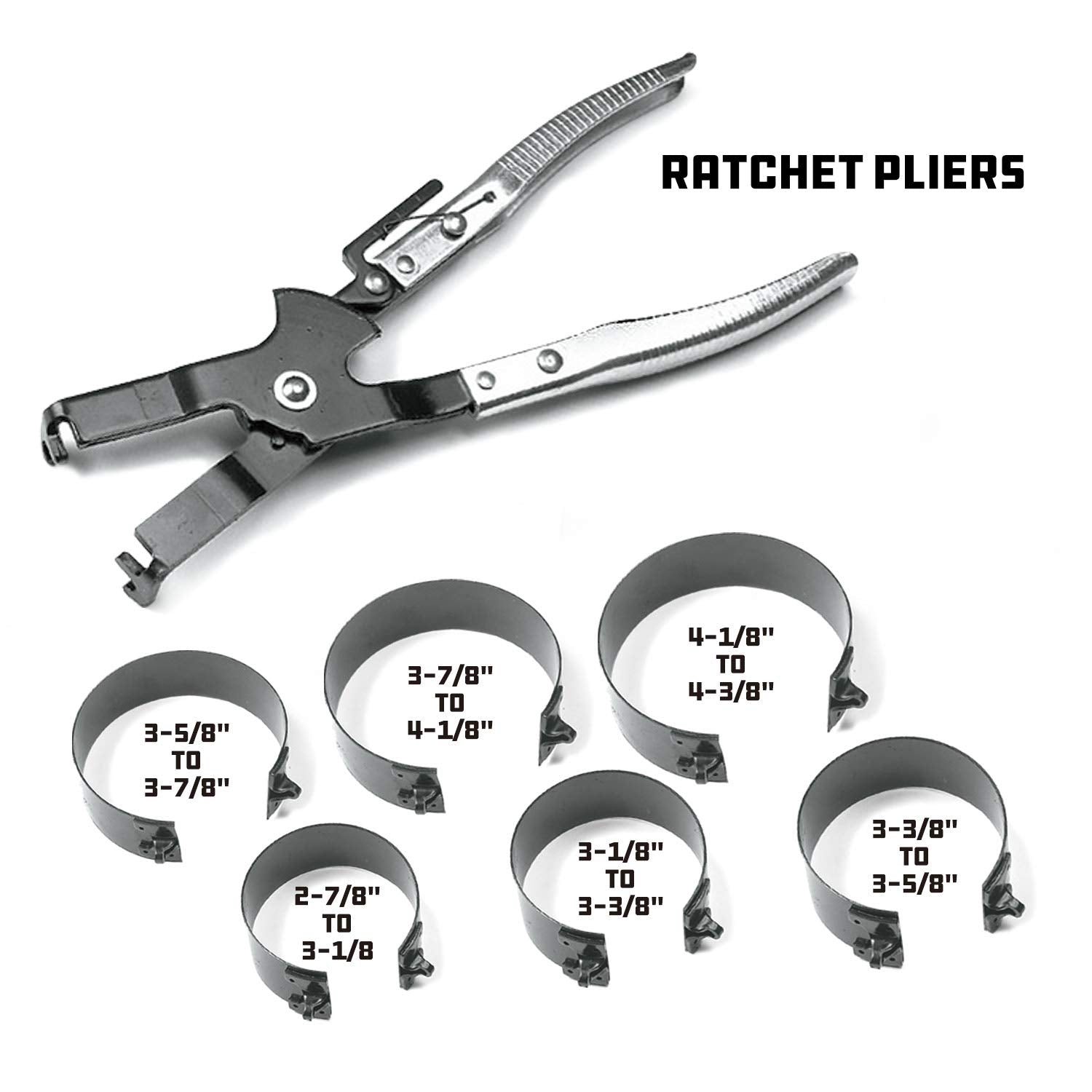 Piston Ring Compressor Tool Set Powerbuilt for Car Engine, Vehicle Maintenance Clamps, Ratchet Pliers, Storage Case - 940387