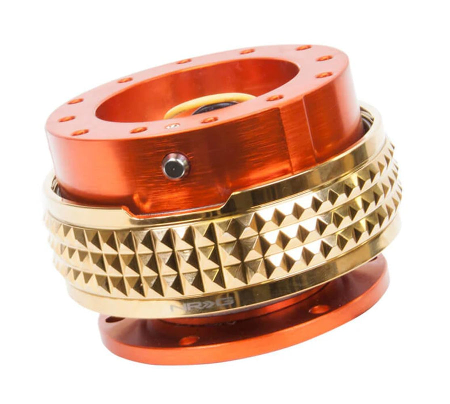 NRG Innovations Gen 2.1 NRG-SRK-210OR-CG Steering Wheel Quick Release Adapter Kit, 6x70 and 6x74mm Bolt Patterns, Orange Body/Chrome Gold Pyramid Ring