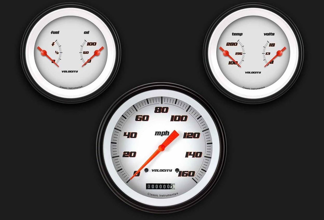Velocity White Classic Instruments Three Gauge Set VS64WBLF