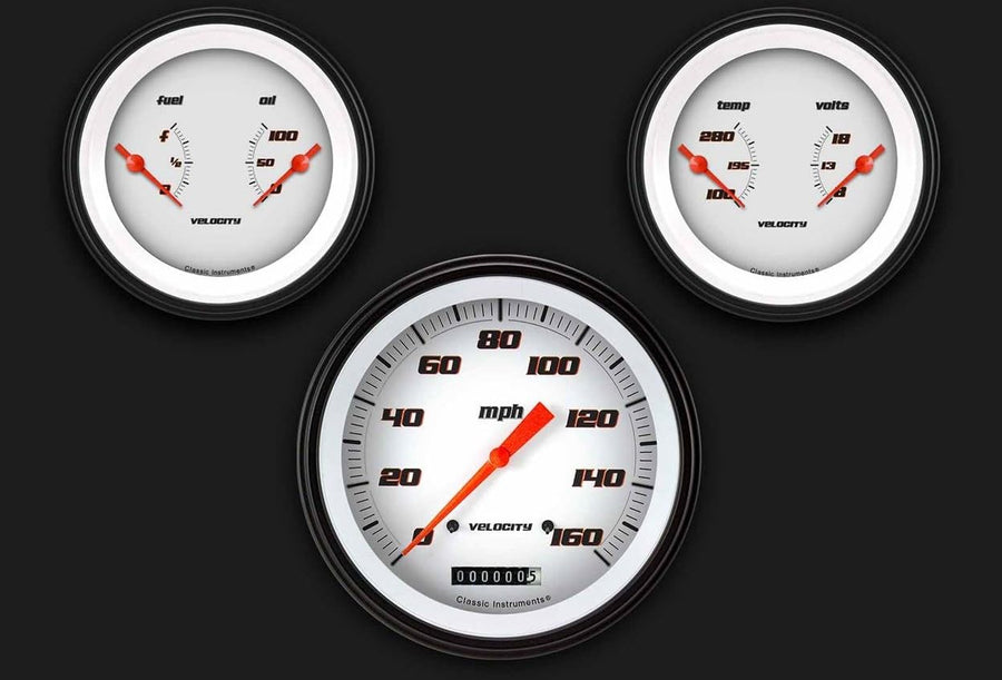 Velocity White Classic Instruments Three Gauge Set VS64WBLF