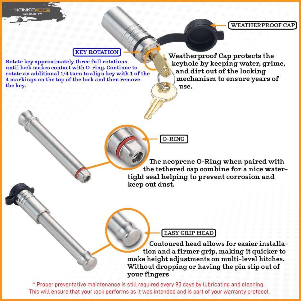 3 Pack Mixed, Keyed Alike, Hitch Locks for B&W 2.5" & 2" Continuum Hitch - Includes Lock for 2.5" Receiver