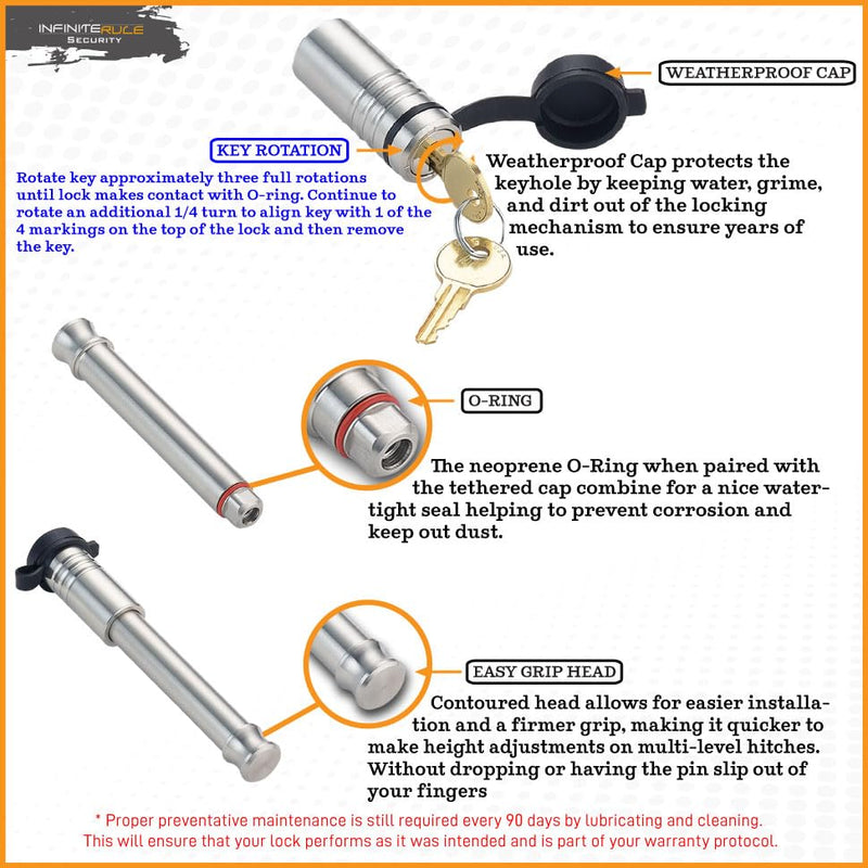3 Pack Mixed, Keyed Alike, Hitch Locks for B&W 2.5" & 2" Continuum Hitch - Includes Lock for 2.5" Receiver