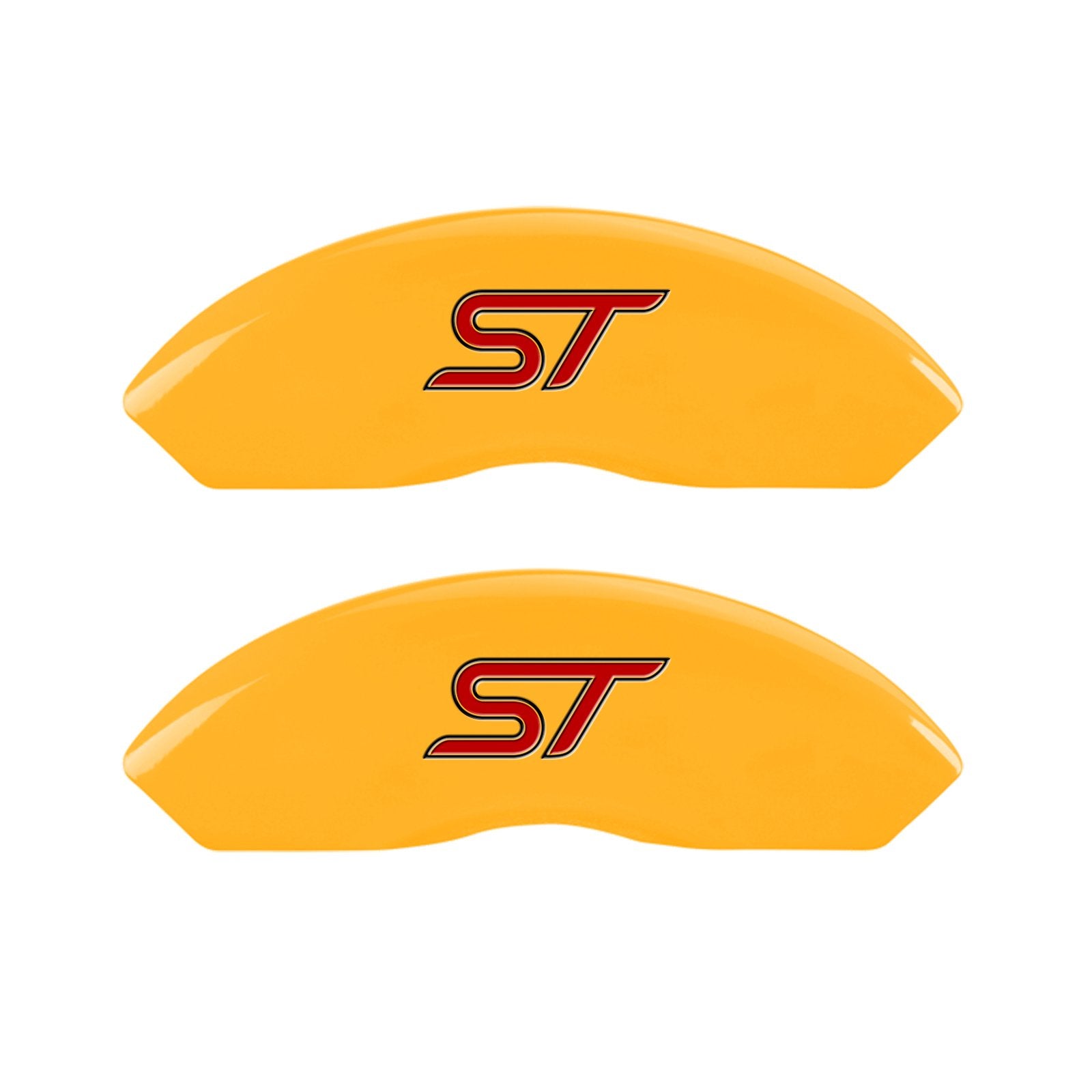 Caliper Covers MGP 10231SST1YL Yellow (Set of 4, Engraved Front and Rear: No bolts/ST, Yellow powder coat finish, black characters)