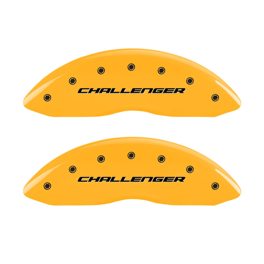 MGP Caliper Covers Compatible with Dodge Charger and Challenger 2011-2023 (Requires 18"+ Wheels & Single Piston Front Caliper) 4 PCS Front and Rear (Yellow - Challenger R/T Block Engraving)