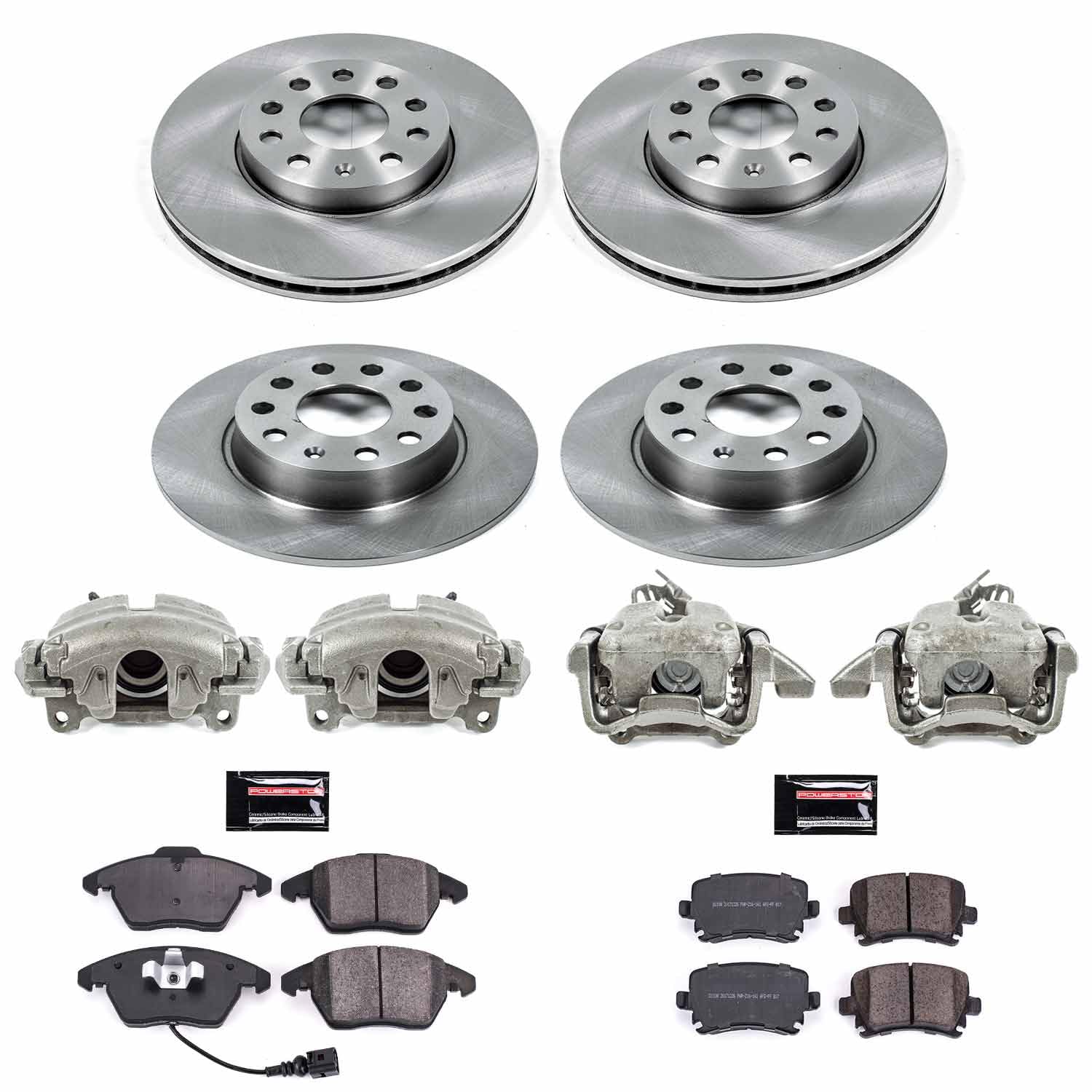 Power Stop Autospecialty KCOE7837 Front & Rear Caliper Brake Kit- Brake Rotors, Ceramic Brake Pads and Brake Calipers For Volkswagen Golf 2010 [Model Specific]