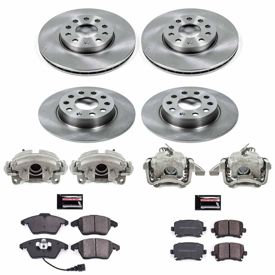 Power Stop Autospecialty KCOE7837 Front & Rear Caliper Brake Kit- Brake Rotors, Ceramic Brake Pads and Brake Calipers For Volkswagen Golf 2010 [Model Specific]