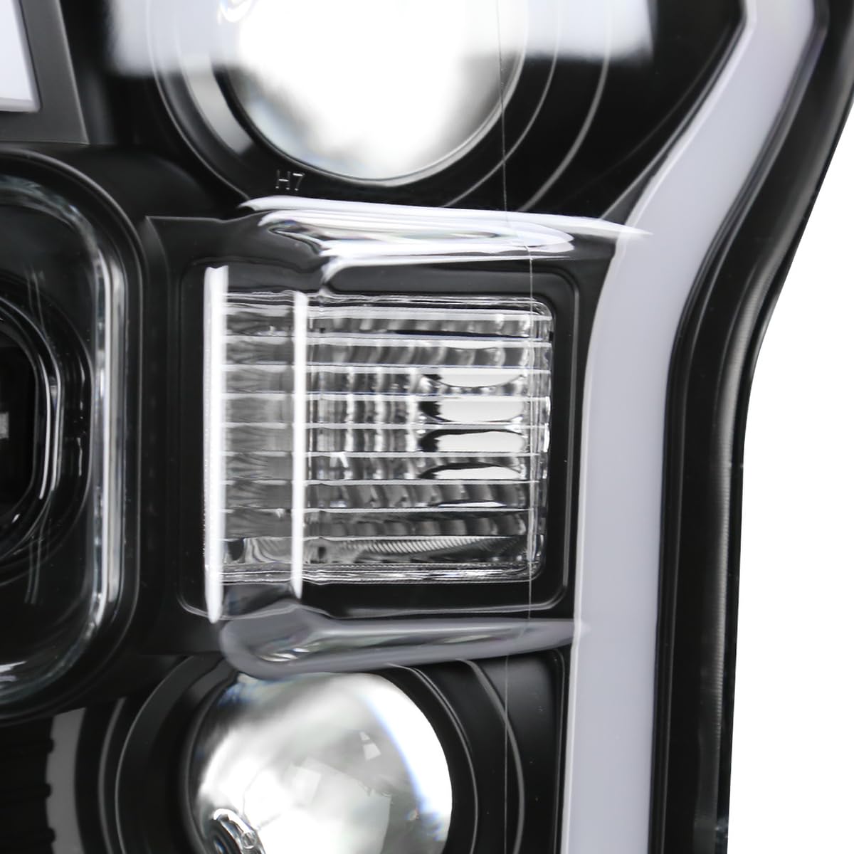 Black Projector Headlights w/LED Light Bar SPEC-D TUNING Compatible with 2015-2017 Ford F-150, Left + Right Pair Headlamps Assembly