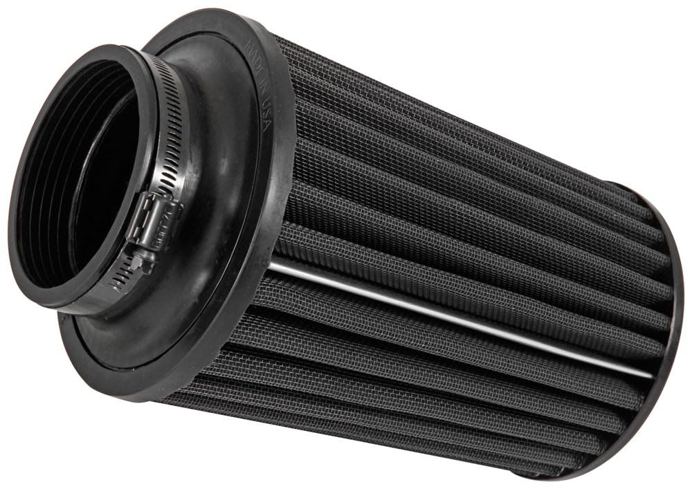 K&N Lifetime Dryflow Universal Clamp-On Air Filter: Dry Synthetic, Washable, Oil-Free: Flange Diameter: 3.5 In, Filter Height: 8.75 In, Flange Length: 1.5 In, Shape: Round Tapered, RU-3105HBK
