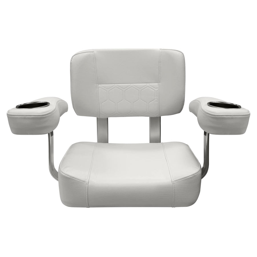 3366-784 Wise Offshore Series Deluxe Helm Chair with Oversized Arm Rests and Stainless Cupholders, Brite White