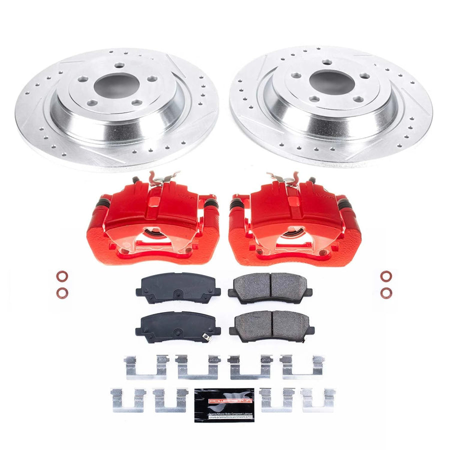Power Stop Z23 RearBrake Caliper Kit-Drilled/Slotted Rotors, Carbon Ceramic Brake Pads, Calipers For Ford Mustang 2015-2019 [Model Specific]