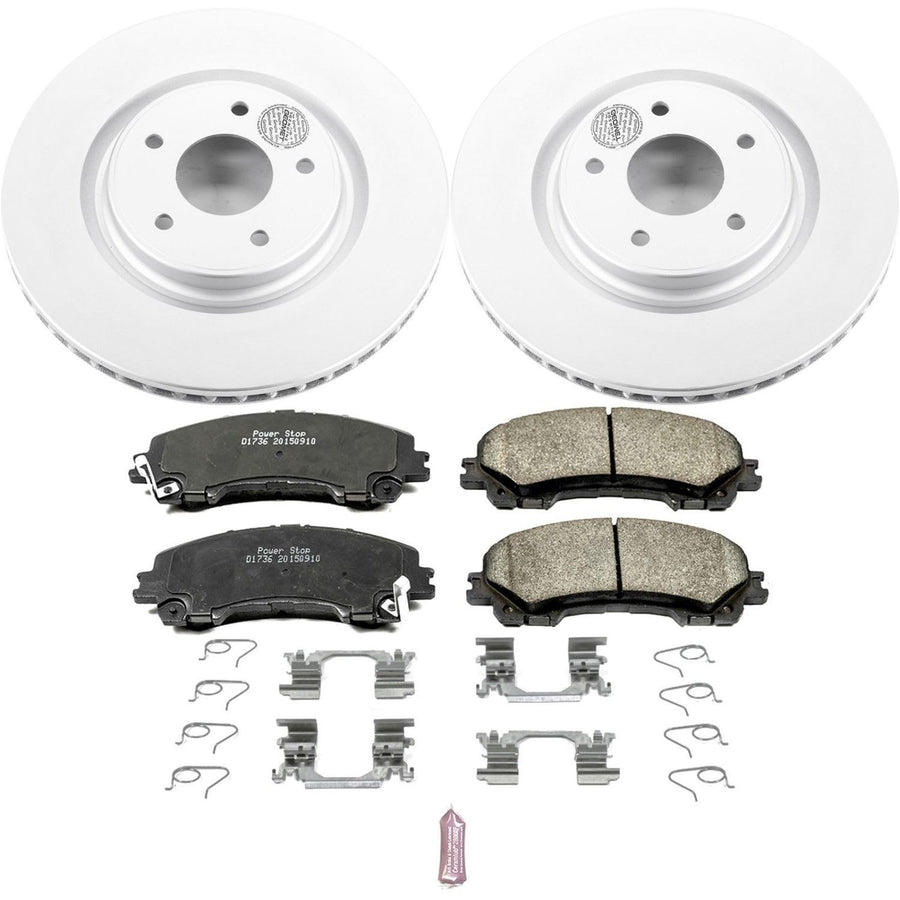 Power Stop Coated Brake Rotor CRK7034 and Ceramic Brake Pads- Front For Nissan Rogue 2014-2019 [Vehicle Specific]