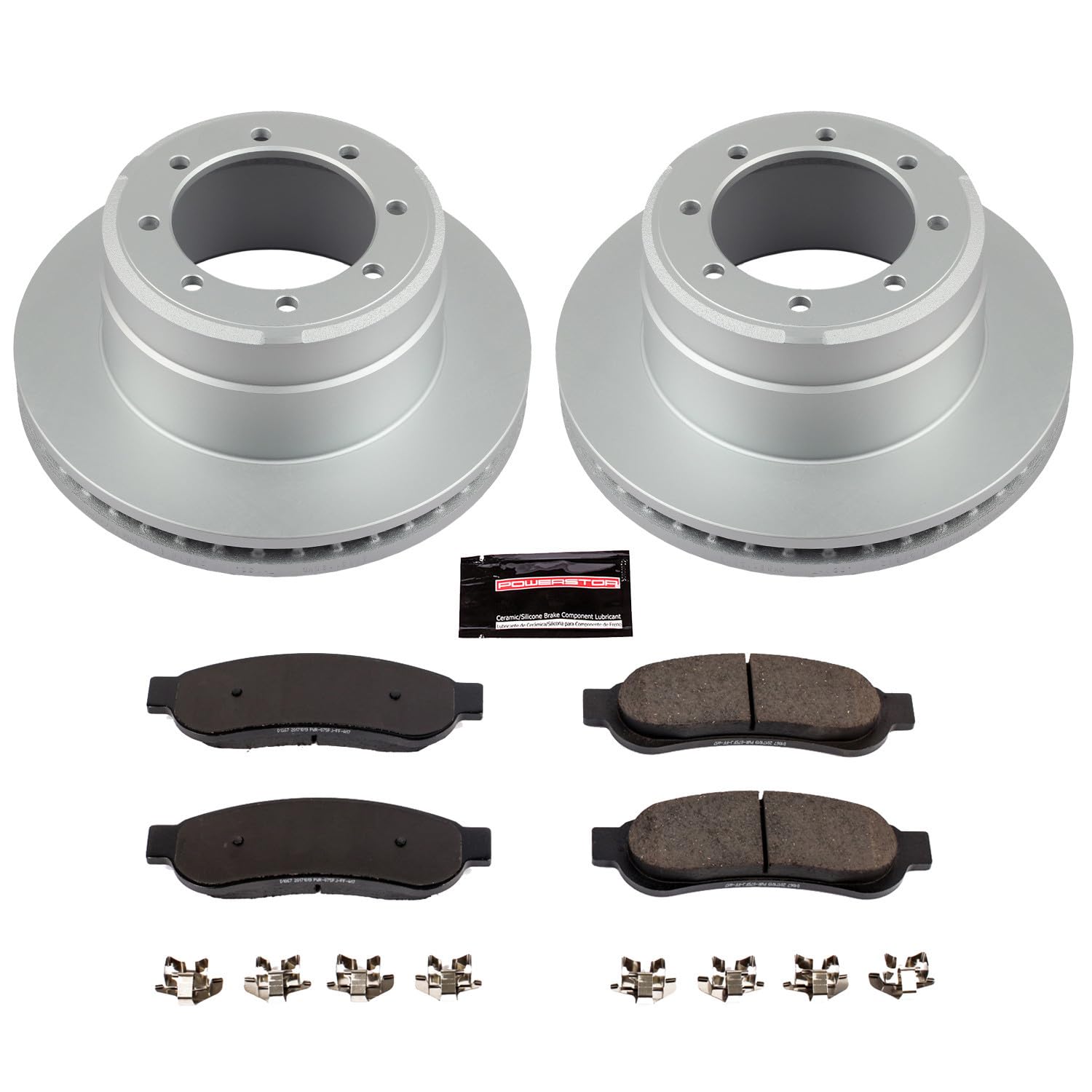 Power Stop Coated CRK4593 Brake Rotor & Ceramic Brake Pads- rear For Ford F-350 Super Duty 2005-2010 [Model Specific]