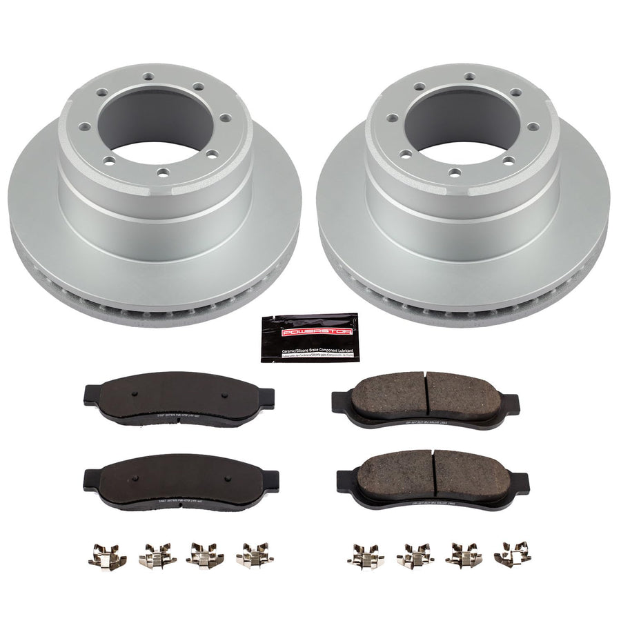 Power Stop Coated CRK4593 Brake Rotor & Ceramic Brake Pads- rear For Ford F-350 Super Duty 2005-2010 [Model Specific]