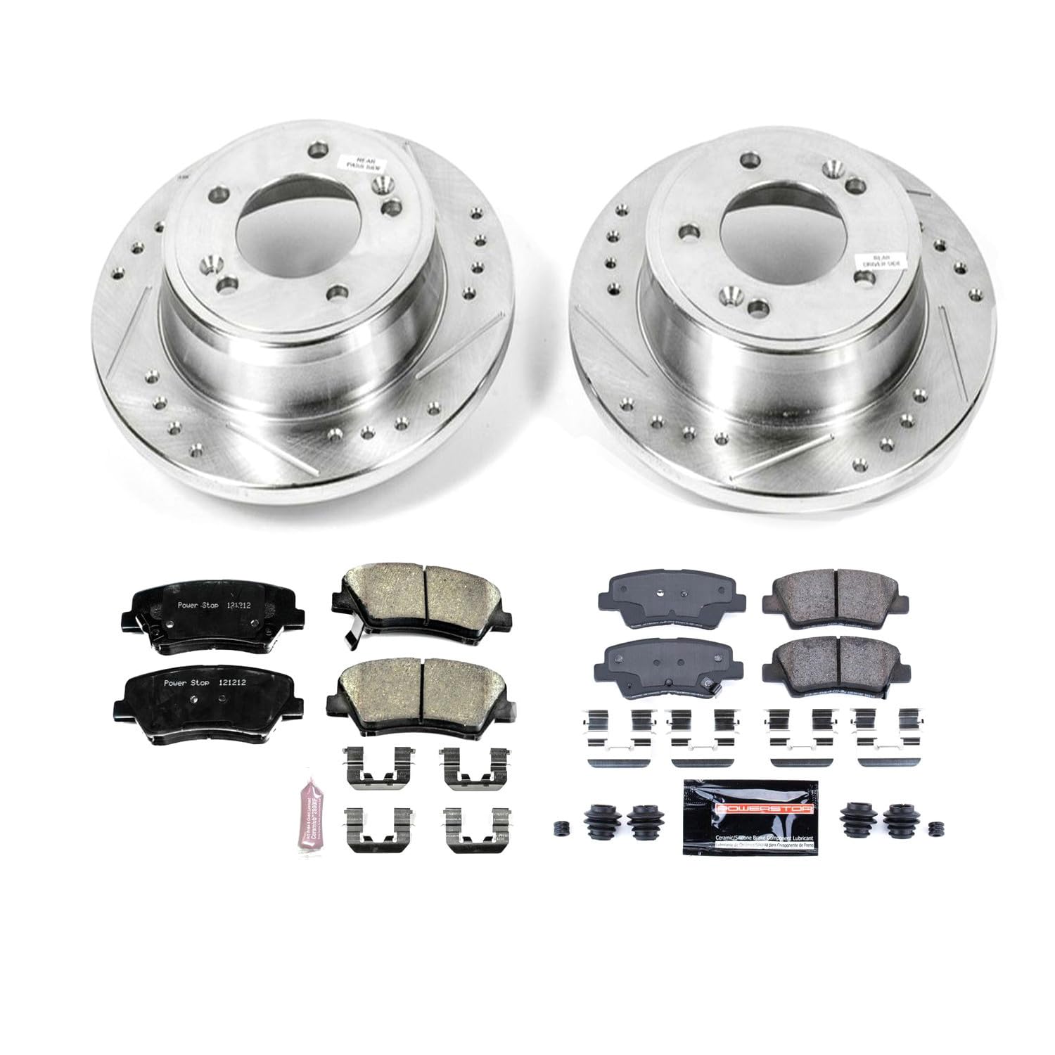 Power Stop K6506 Z23 Carbon Fiber Brake Pads Front and Rear with Drilled & Slotted Brake Rotors Kit For Hyundai Elantra GT, Hyundai Veloster, Kia Forte, Kia Forte Koup, Kia Forte5 [Model Specific]