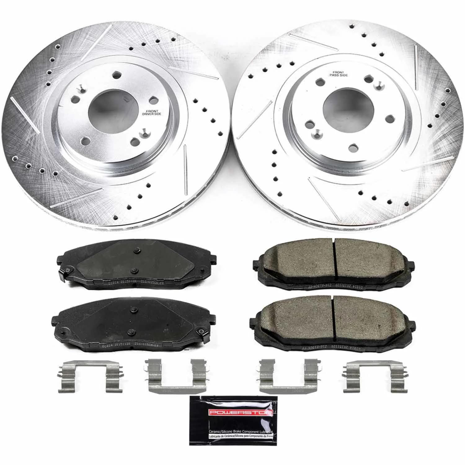 Power Stop K7218 Z23 Carbon Fiber Brake Pads with Drilled & Slotted Brake Rotors Kit For Kia Sedona 2015-2021 [Model Specific]