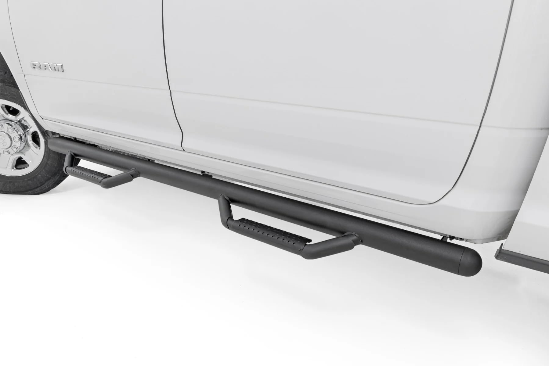 Rough Country Nerf Step Bars for Ram Dodge 1500/2500/3500 (2019-2025) SRW Crew Cab - Rugged Full Length Nerf Bars with Side Steps, Bolt-On Install