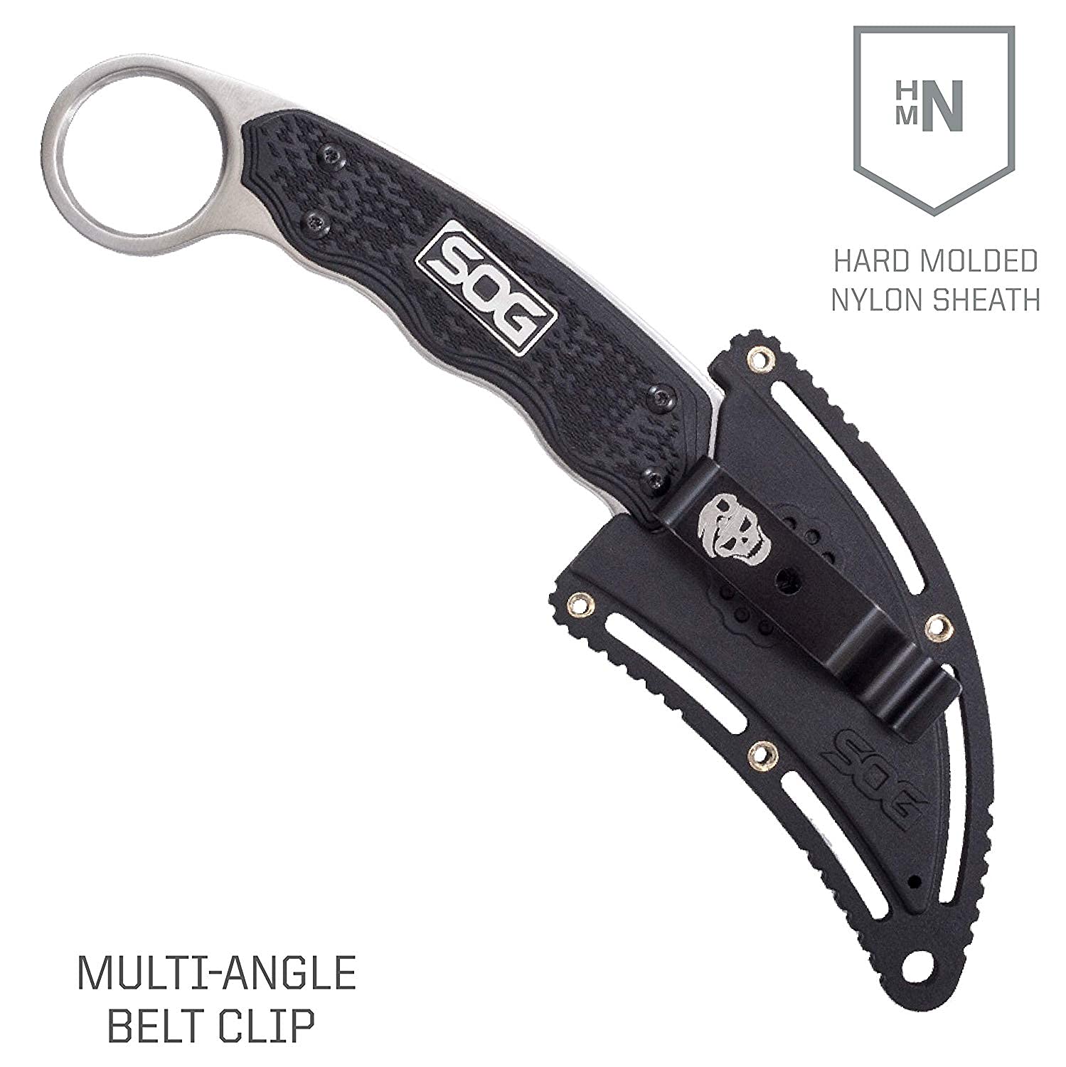 SOG Karambit Survival Knife - Gambit Curved Security Belt Knife, Full Tang Fixed 2.6 Inch Blade w/Hard Nylon Sheath and Adjustable Clip (GB1001-CP), Black