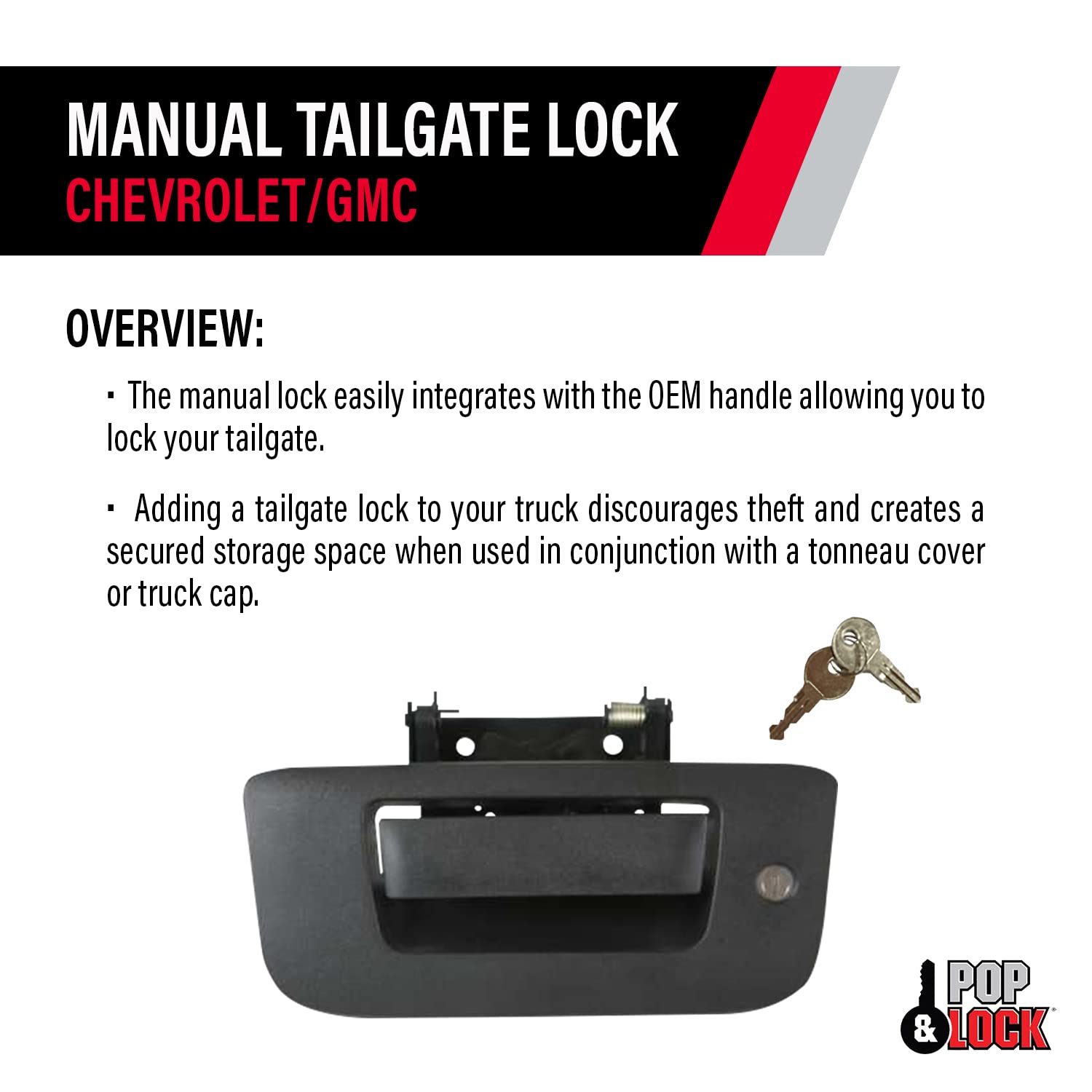 Pop & Lock Manual PL1310 Black Tailgate Lock for Chevy/GMC (New Body)