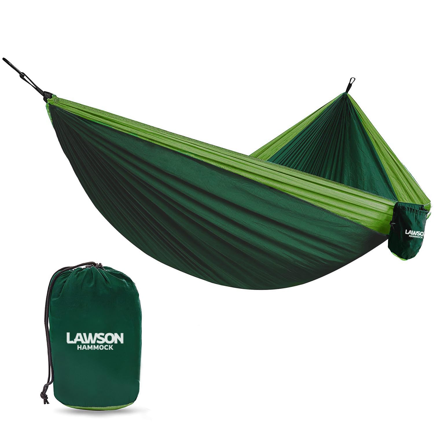 Double Hammock Lawson Parachute Nylon Camping for 2, Two Person 425lbs. Capacity, Durable Waterproof Construction (Green)