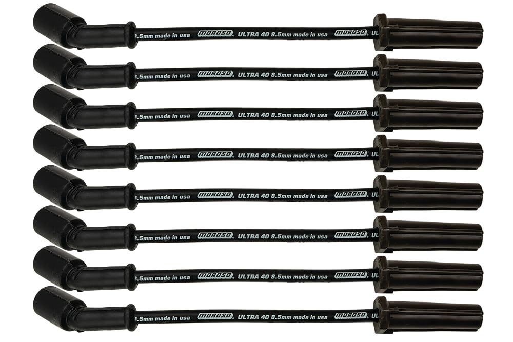 Moroso Black 8.5mm Ultra 40 Spark Plug Wires, Fits GM LS 4.8/5.3/6.0/6.2 Engines, 11" Length w/Heatshields