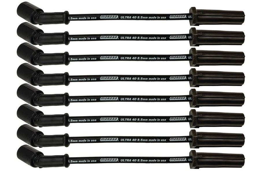 Moroso Black 8.5mm Ultra 40 Spark Plug Wires, Fits GM LS 4.8/5.3/6.0/6.2 Engines, 11" Length w/Heatshields