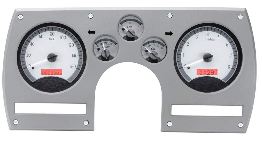 Dakota Digital VHX-82C-CAM-S-R Analog Dash Gauge System Compatible with 1982-89 Chevy Camaro Silver Alloy Red Backlighting