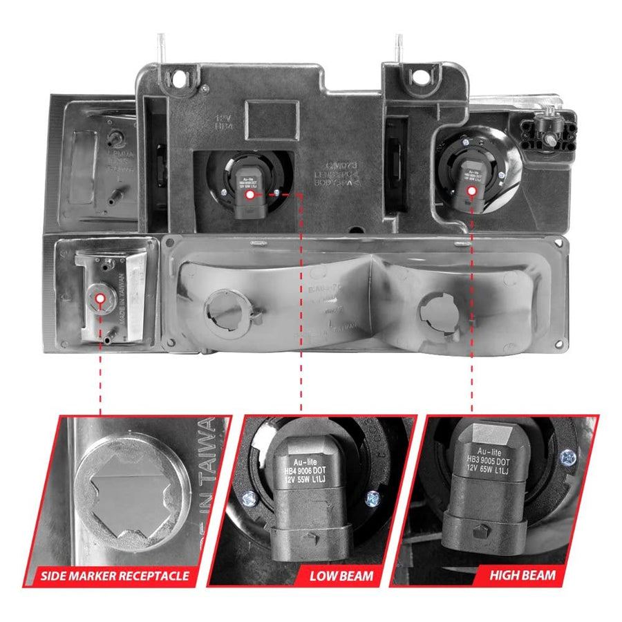 ANZO 88-98 Chevrolet C1500 Crystal Headlights Chrome Housing w/Signal and Side Marker Lights (111508)