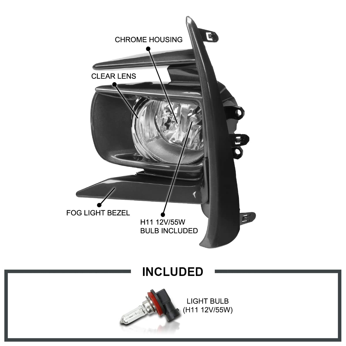 Fog Lights SPEC-D TUNING + H11 Bulbs + Switch Compatible with 2018-2019 Toyota Sienna, L+R Pair Assembly