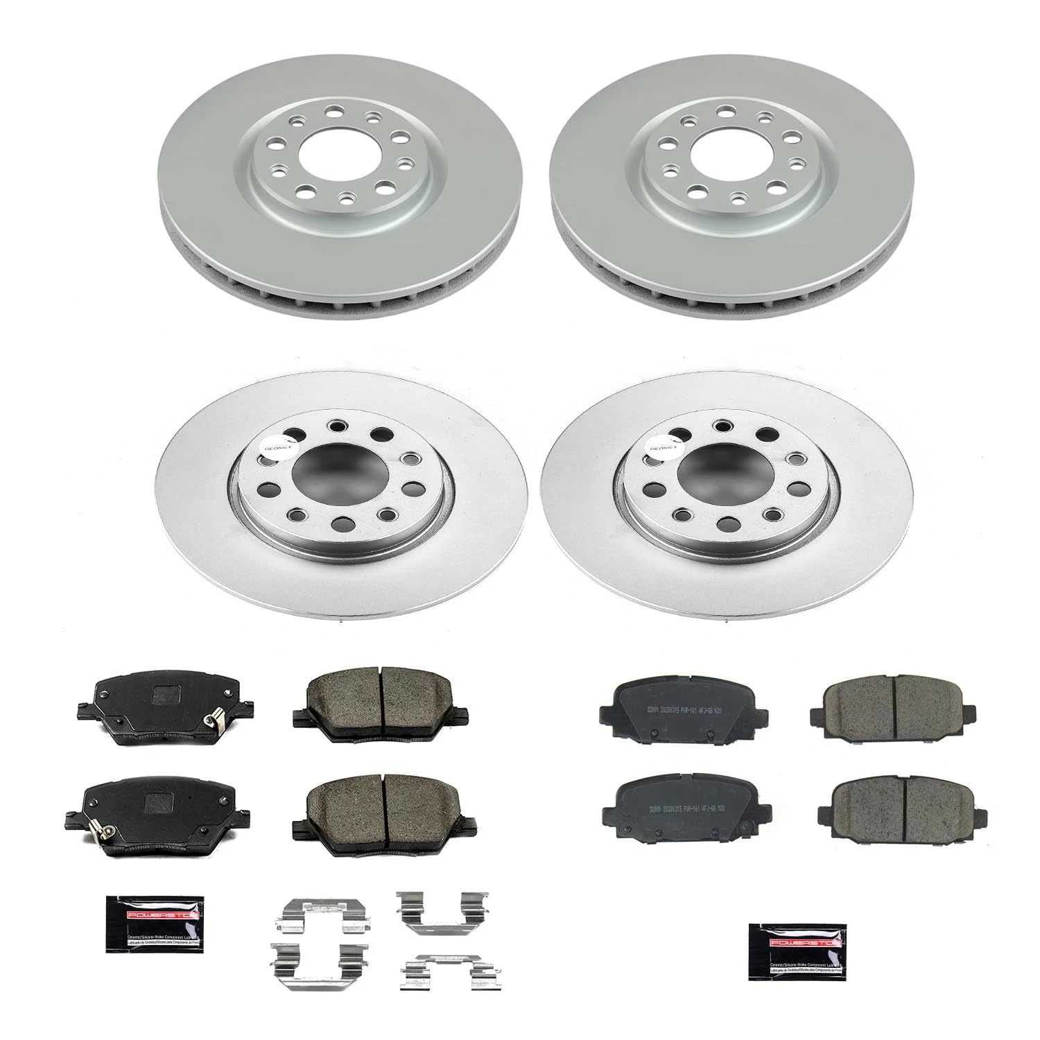 Power Stop Z17 Coated Rotor Front and Rear Brake Kit-Coated Brake Rotors & Ceramic Brake Pads For Jeep Compass 2017-2022 [Model Specific]