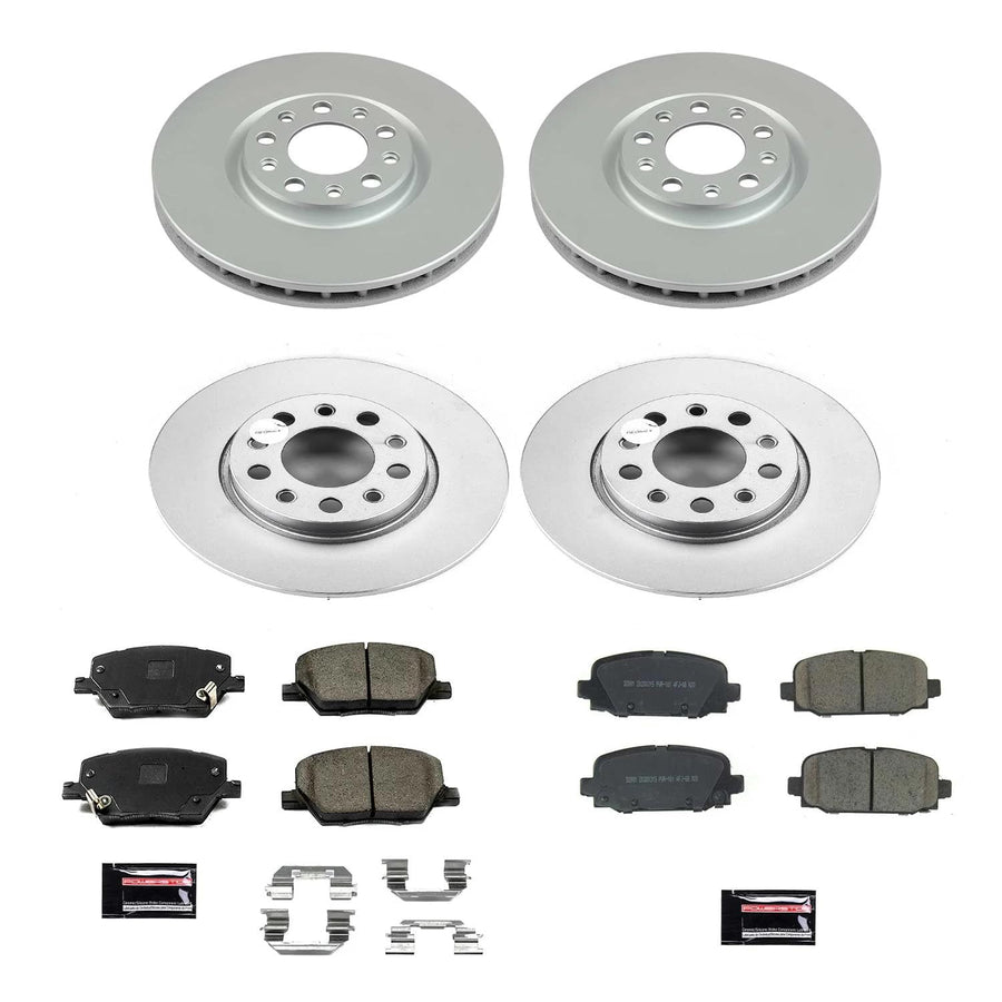 Power Stop Z17 Coated Rotor Front and Rear Brake Kit-Coated Brake Rotors & Ceramic Brake Pads For Jeep Compass 2017-2022 [Model Specific]