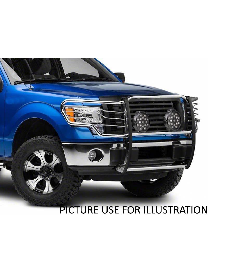 Grille Brush Black Horse Bumper Guard Modular Stainless Steel Come with Pair of 7.0" Dia.LED Lights with Black Trim Rings Compatible with 2015-2024 Ford F-150-17FP32MSS-PLB