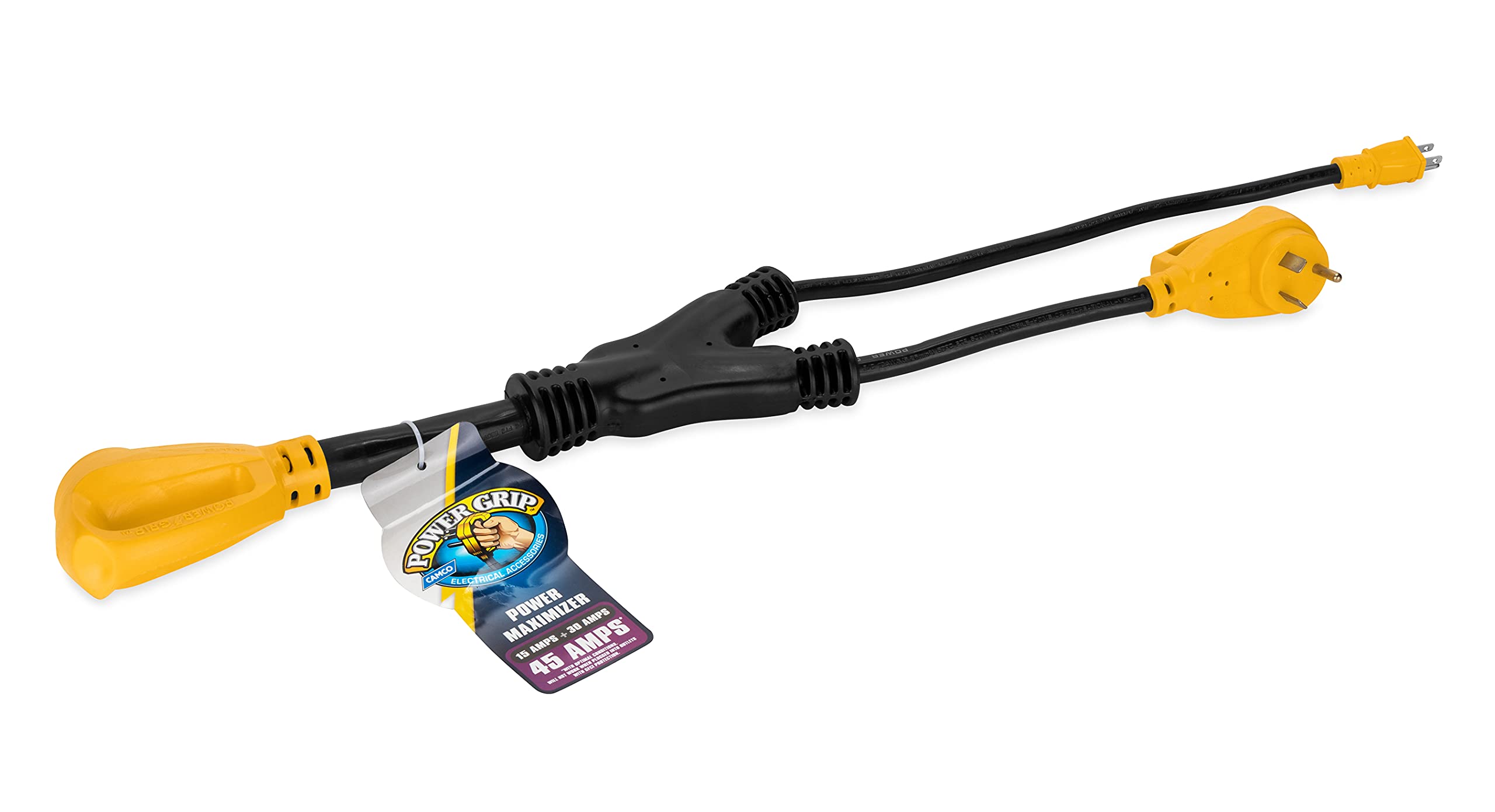 Camco PowerGrip Maximizer 45-Amp Camper/RV Adapter | Combines Power from 15-Amp and 30-Amp Outlets to Generate 45-Amps (55025)