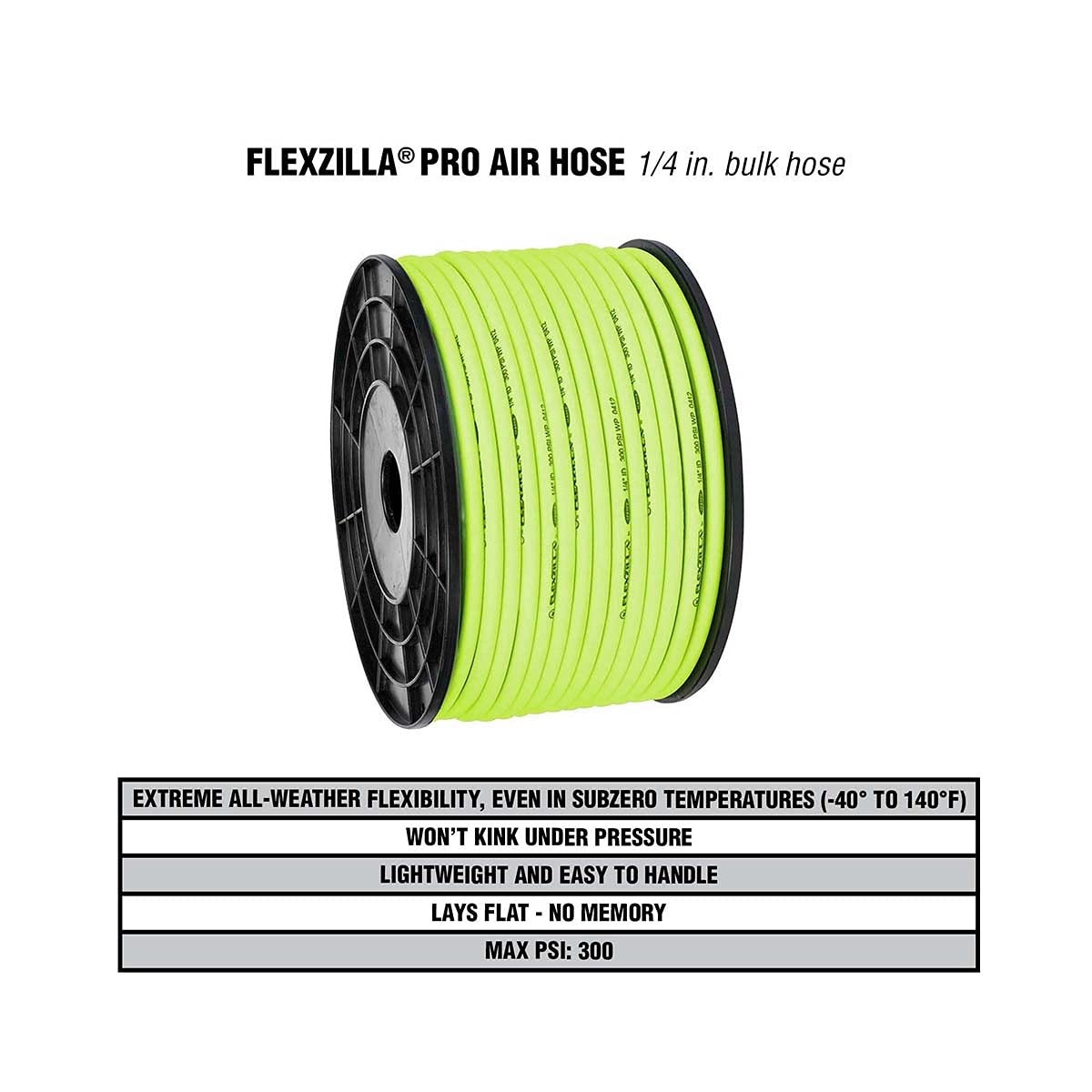 Bulk Plastic Spool Flexzilla Pro Air Hose, 1/4 in. x 250 ft, Heavy Duty, Lightweight, Hybrid, ZillaGreen - HFZ14250YW