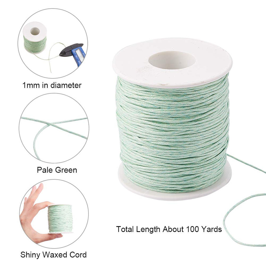 100 Yards JEWELEADER Waxed Cotton Cord, Waxed Beading String 1mm for Jewelry Bracelet Making Macrame Crafting DIY Leather - Pale Green
