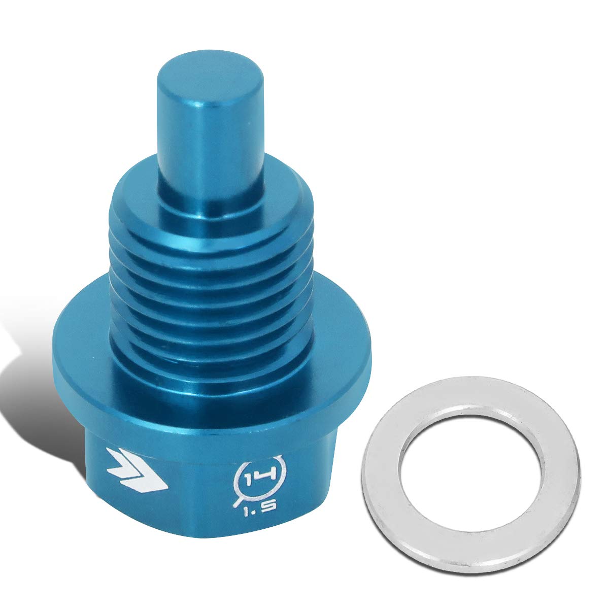 NRG Innovations Magnetic Oil Drain Plug, Engine Oil Drain Nut M14 X 1.5 Thread Size w/Washer, Blue, T-6061 Aluminum w/Stainless Steel Internal Magnet, NRG-NOP-100BL