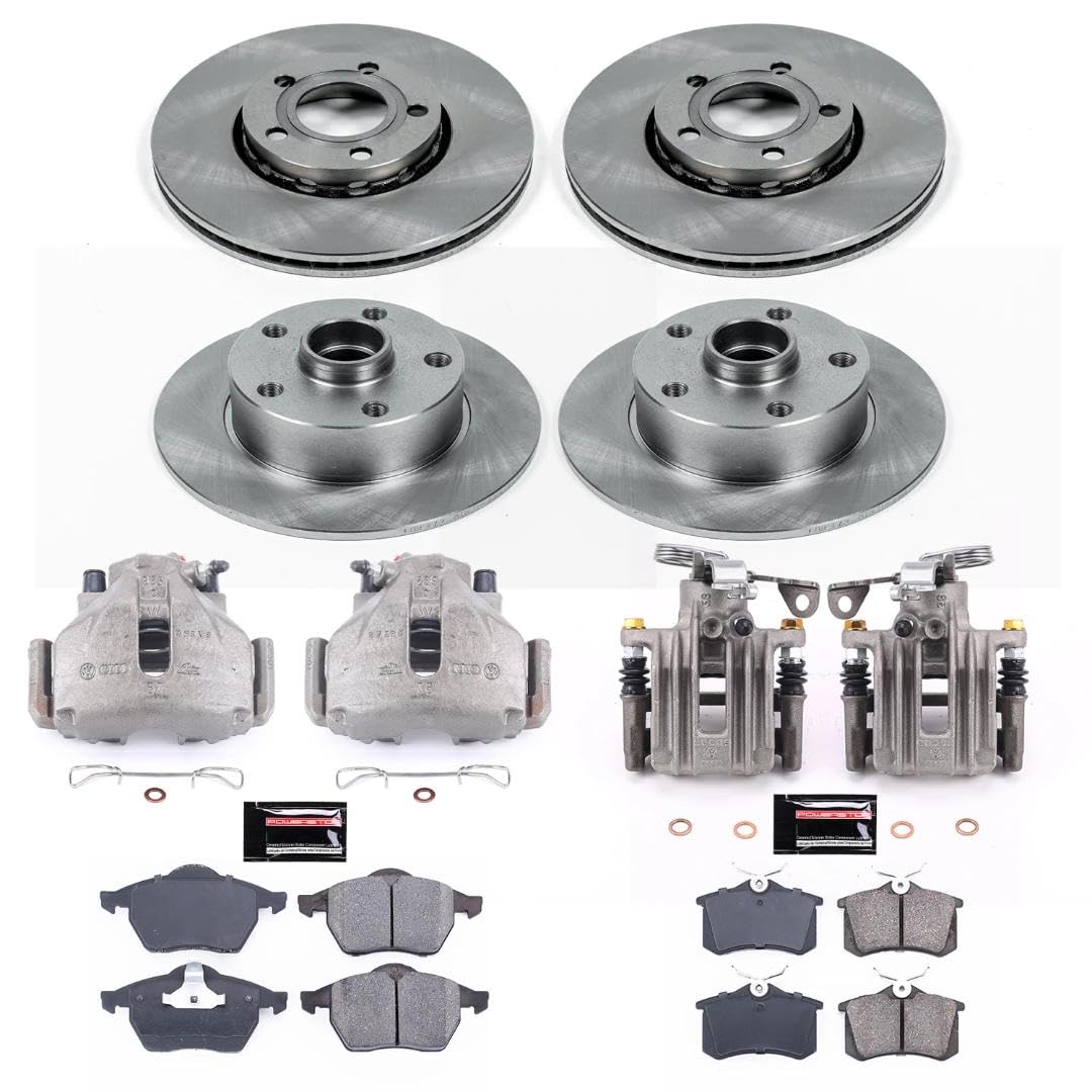 Power Stop KCOE2824 Replacement Autospeciality Front and Rear Caliper Kit- OE Rotors, Ceramic Brake Pads, Calipers For Audi A4 1998 [Model Specific]