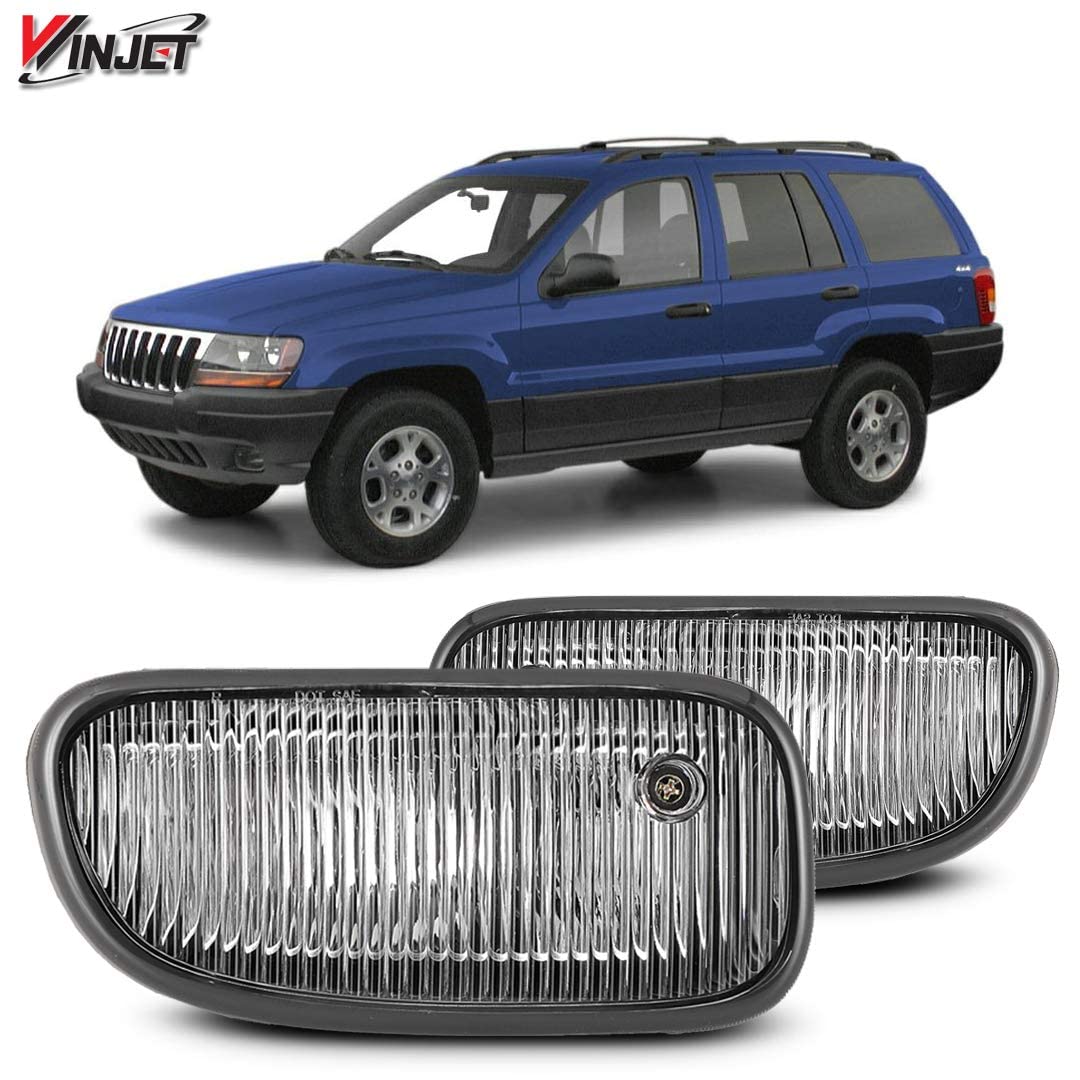 Fog Lights Winjet Fit For 1999-2003 Jeep Grand Cherokee [1999 2000 2001 2002 2003] Driving Fog Lamp Assembly With 12V 53W H12 Halogen Bulbs