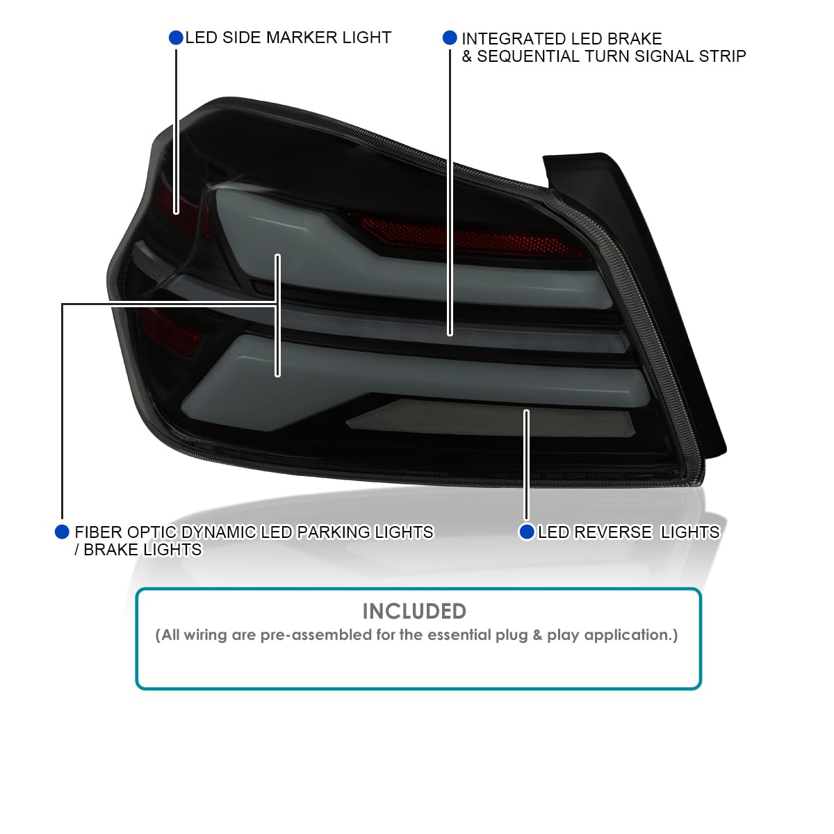Full LED Black Smoke Tail Lights w/Sequential Signal, SPEC-D TUNING Startup Animation Compatible with 2015-2021 Subaru WRX and WRX STI